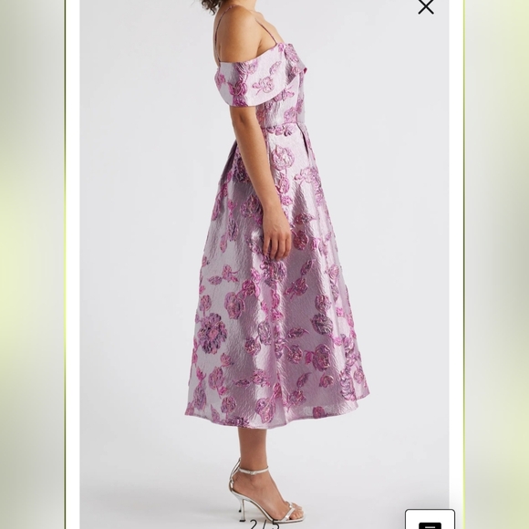 Beaded Floral Jacquard Cold Shoulder Cocktail Dress - Picture 5 of 7